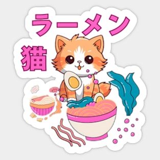 Japanese ramen cat sand Sticker